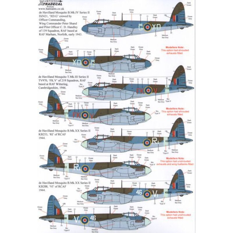 mosquito de Havilland T Mk.III, B Mk.IV, FB Mk.VI, B Mk.XX (13) Mosquito T.Mk.III TV970 FK-V20 Sqn RA Wittering 1946 - T.3 VT588