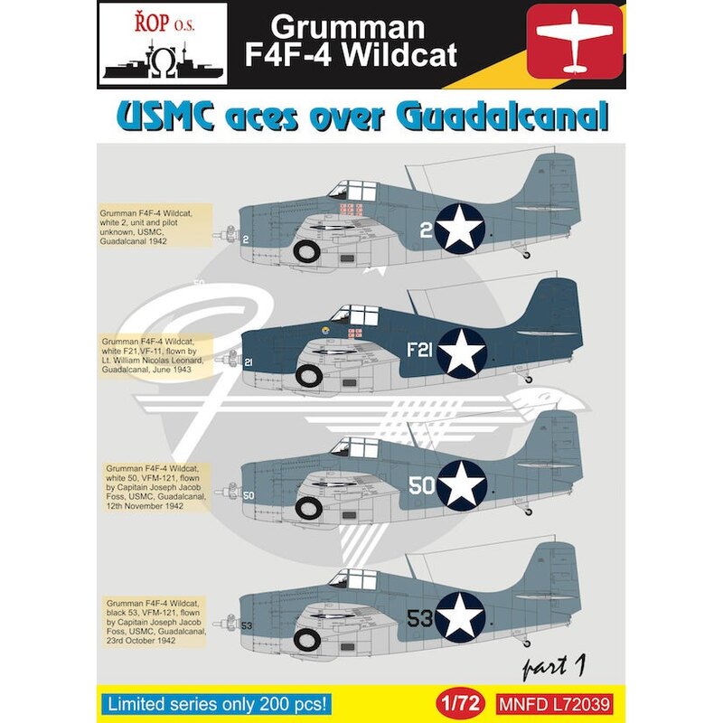 Grumman F4F-4 Wildcat - USMC ases sobre la Parte 1 Guadalcanal