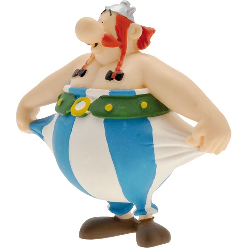 Figurita Astérix el Galo Minifigura Obelix sujetandose el pantalon 8 cm